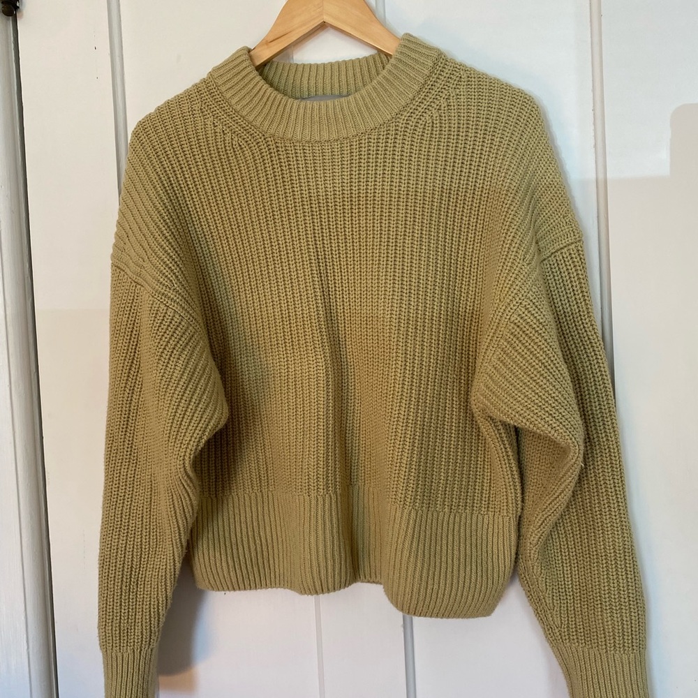 Everlane Textured Organic Cotton Ribbed Crew Sweater in Sage Women’s size Medium